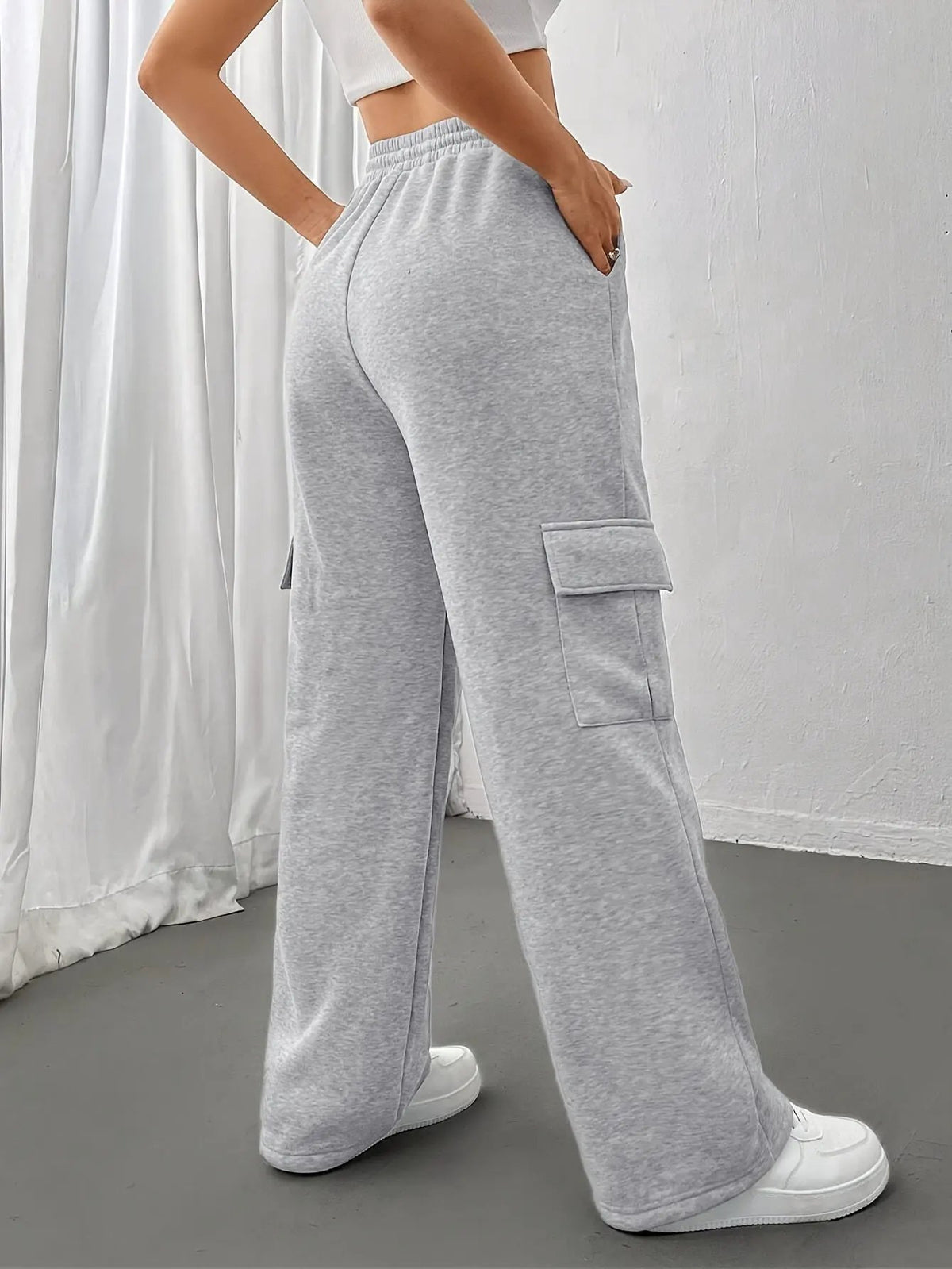 Women's Relaxed Cargo Sweatpants with Deep Pockets-Women's Trousers-Bellmaren-Light Grey-S-My Store