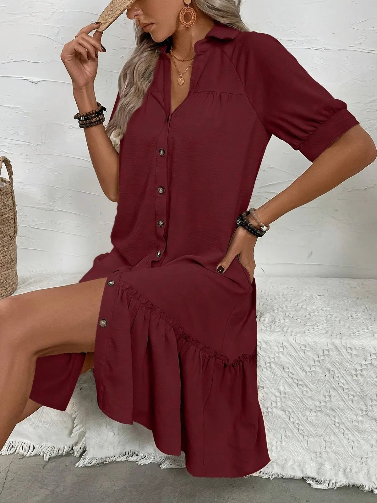Maevelle | Buttoned Boho Midi Dress by My Store