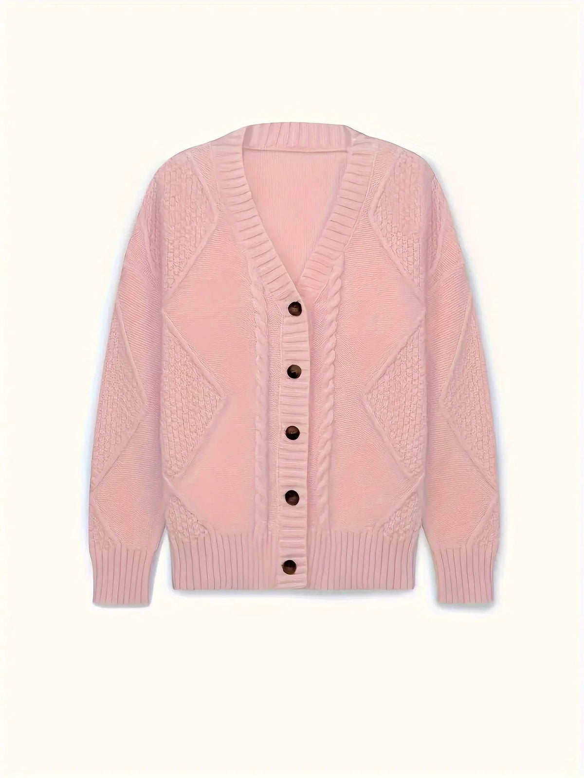 Women's Cable Knit Button Cardigan Relaxed Fit-Women’s Cardigans-Bellmaren-Pink-S-My Store