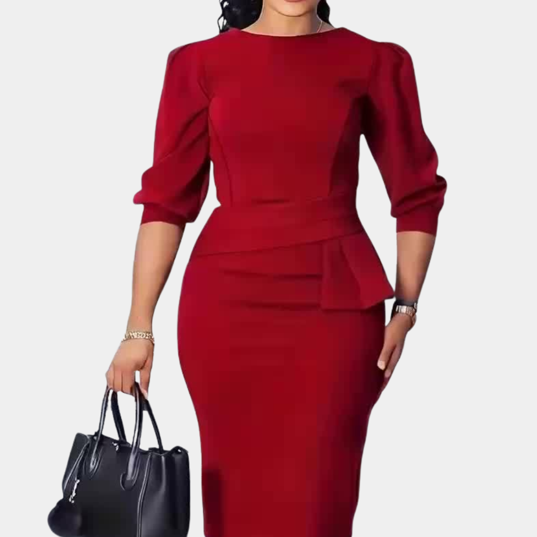 Women's Sculpted Peplum Midi Dress for Workwear by Bellmaren