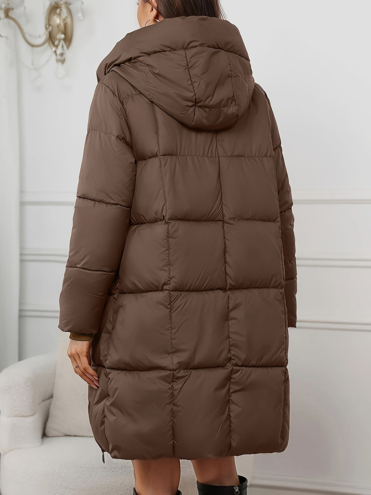 Women's Hooded Longline Quilted Puffer Coat-Women's Coats & Jackets-Bellmaren-Reddish Brown-S-My Store
