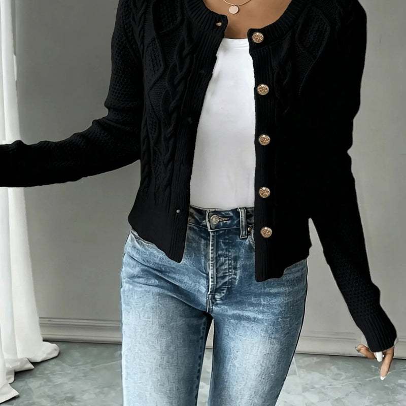 Women's Cable-Knit Cardigan – Button Front Classic Layer