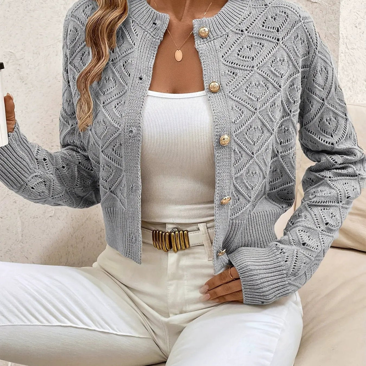 Della | Textured Button-Front Cardigan by My Store
