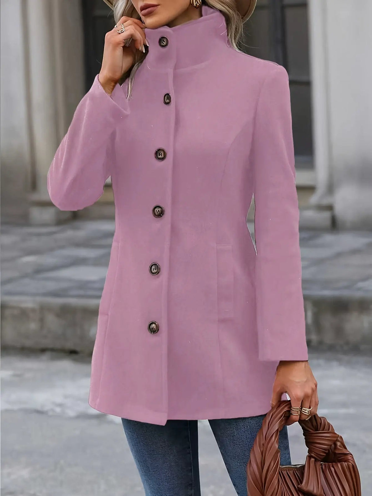 Women's Mid-Length Coat With Waist-Cinching Design-Women's Coats & Jackets-Bellmaren-Pink-S-My Store