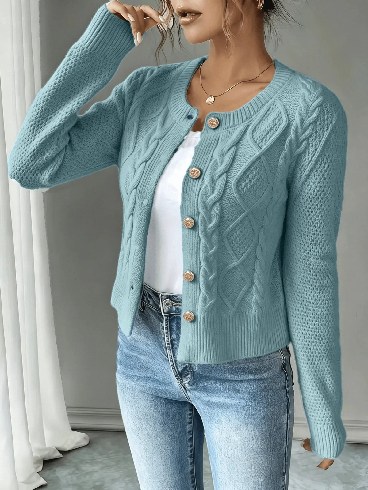 Women's Cable-Knit Button-Front Cardigan-Women’s Cardigans-Bellmaren-Black-S-My Store