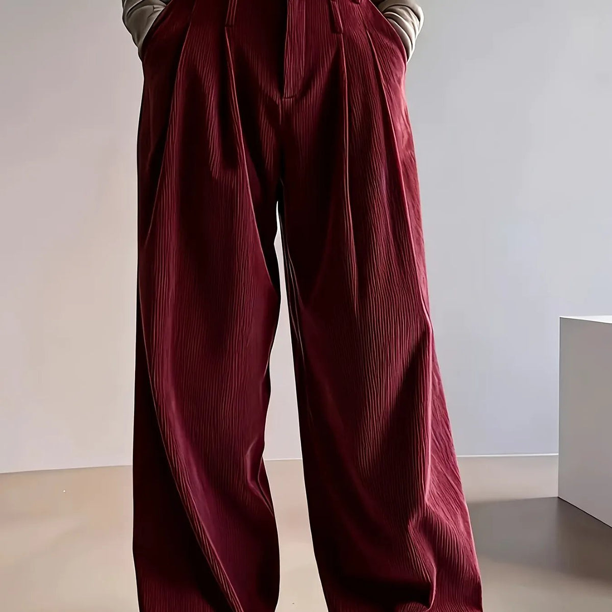 Women's Pleated Wide Leg Trousers Relaxed Fit-Women's Trousers-Bellmaren-Burgundy-S-My Store