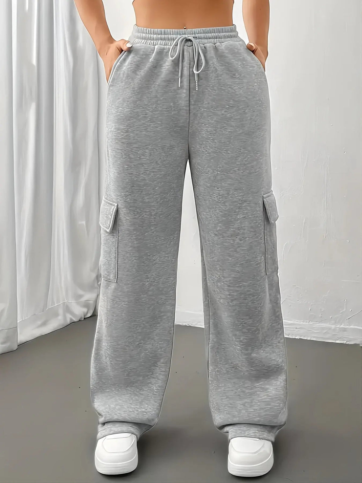 Women's Relaxed Cargo Joggers With Drawstring Waist-Women's Joggers-Bellmaren-Grey-S-My Store