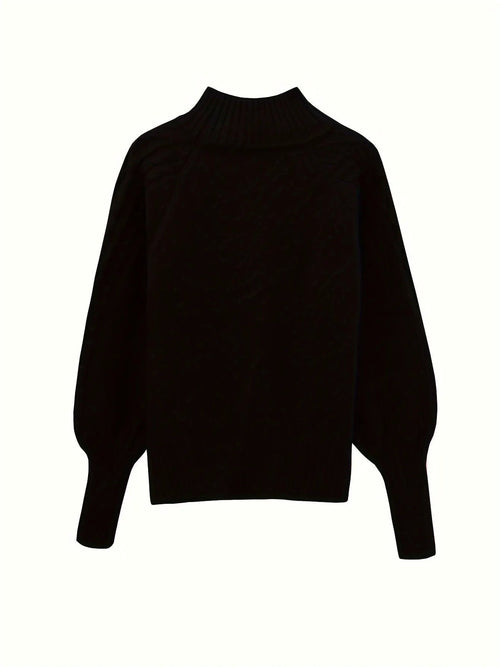 Women's Cable Knit Half Collar Sweater For Layering-Women's Sweaters-Bellmaren-Black-S-My Store