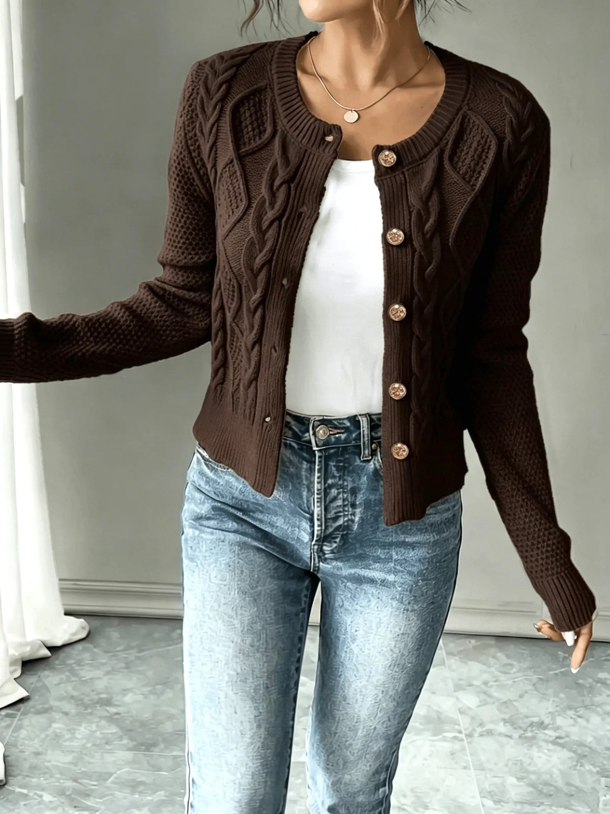 Women's Cable-Knit Button-Front Cardigan-Women’s Cardigans-Bellmaren-Black-S-My Store