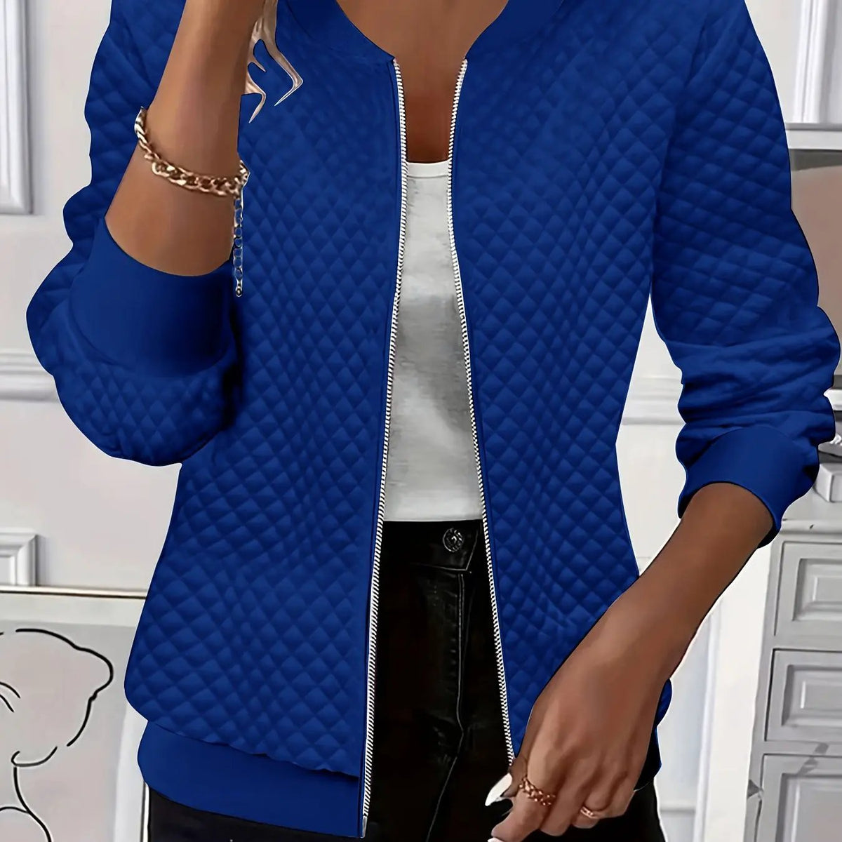 Carolyn | Quilted-Texture Baseball Jacket by My Store