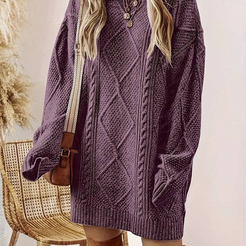 Women's Cable-Knit Jumper Dress – Relaxed Fit, Round Neck