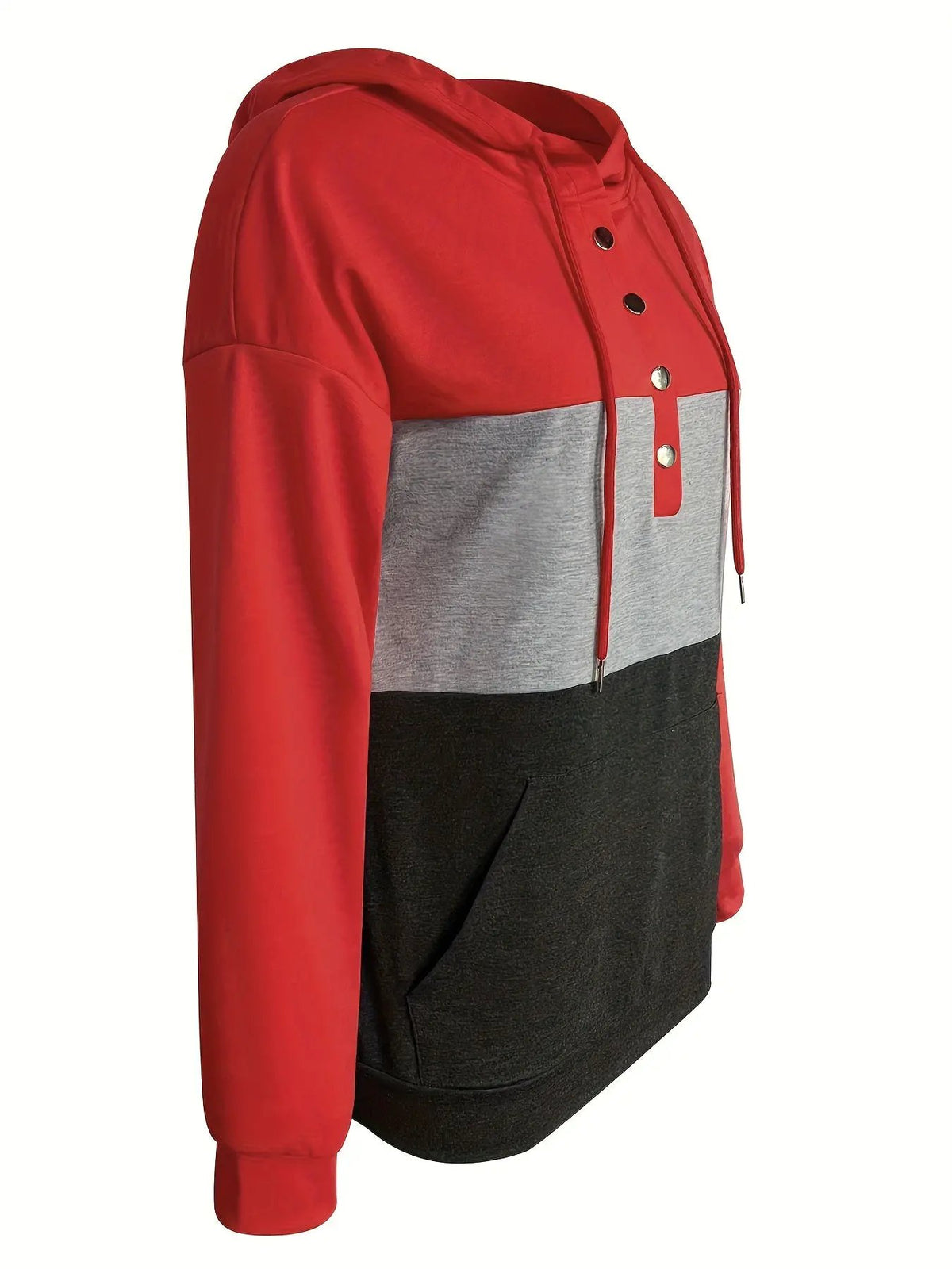 Women's Colour Block Hoodie with Button Neck-Women's Hoodies-Bellmaren-Black-S-My Store