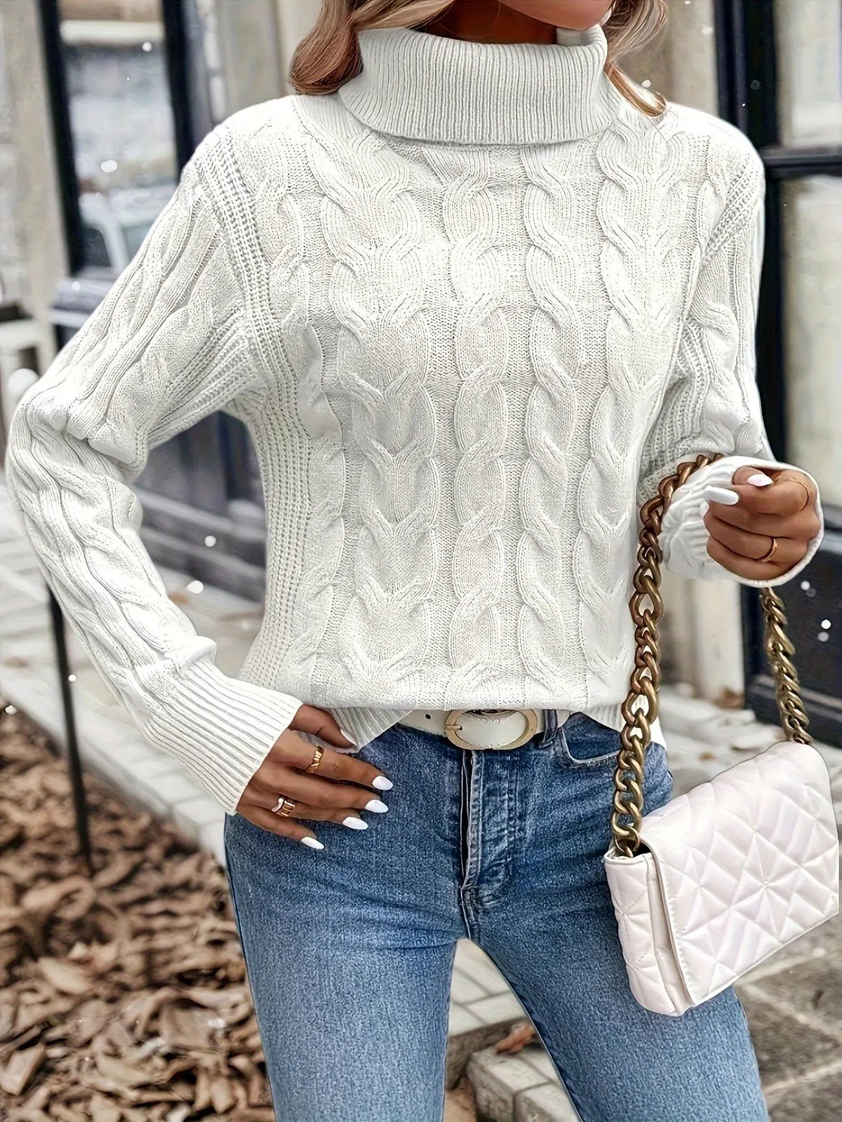 Women's Cable Knit Turtleneck Jumper in Relaxed Fit-Women's Sweaters-Bellmaren-Red-S-My Store