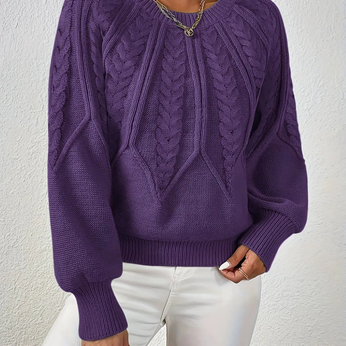 Women's Cable Knit Round Neck Sweater with Raglan Sleeves-Women's Sweaters-Bellmaren-Matcha-S-My Store
