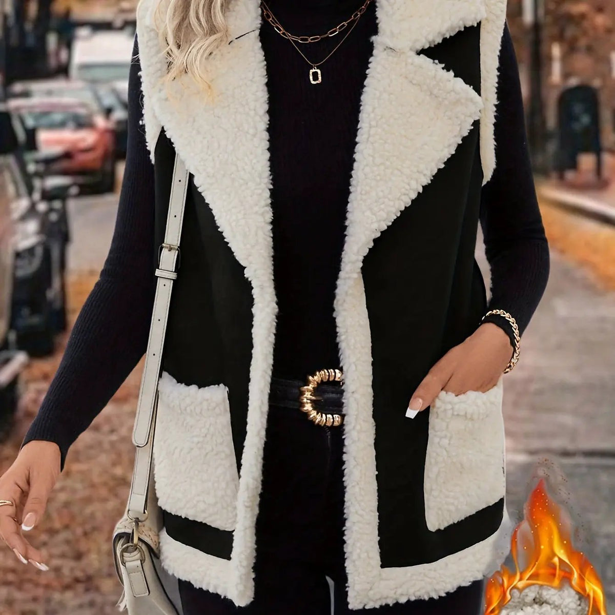 Women's Warm Lined Lapel Collar Sleeveless Vest-Women's Vests-Bellmaren-Black-S-My Store