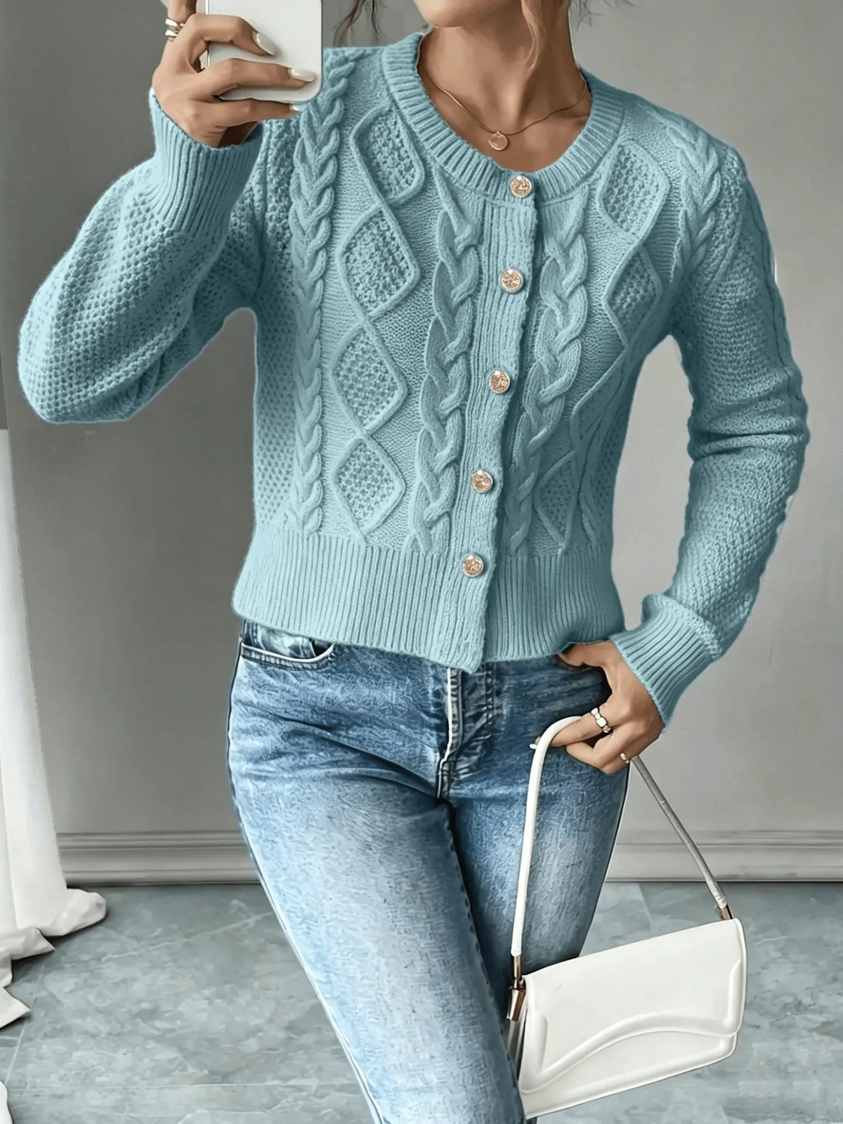 Women's Cable-Knit Button-Front Cardigan-Women’s Cardigans-Bellmaren-Black-S-My Store
