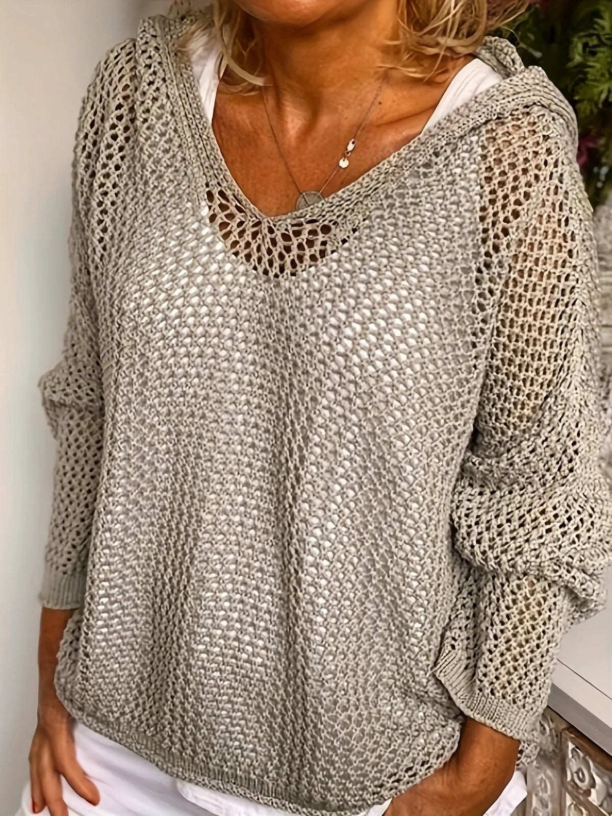 Women's Relaxed Open-Knit Hooded Sweater by Bellmaren