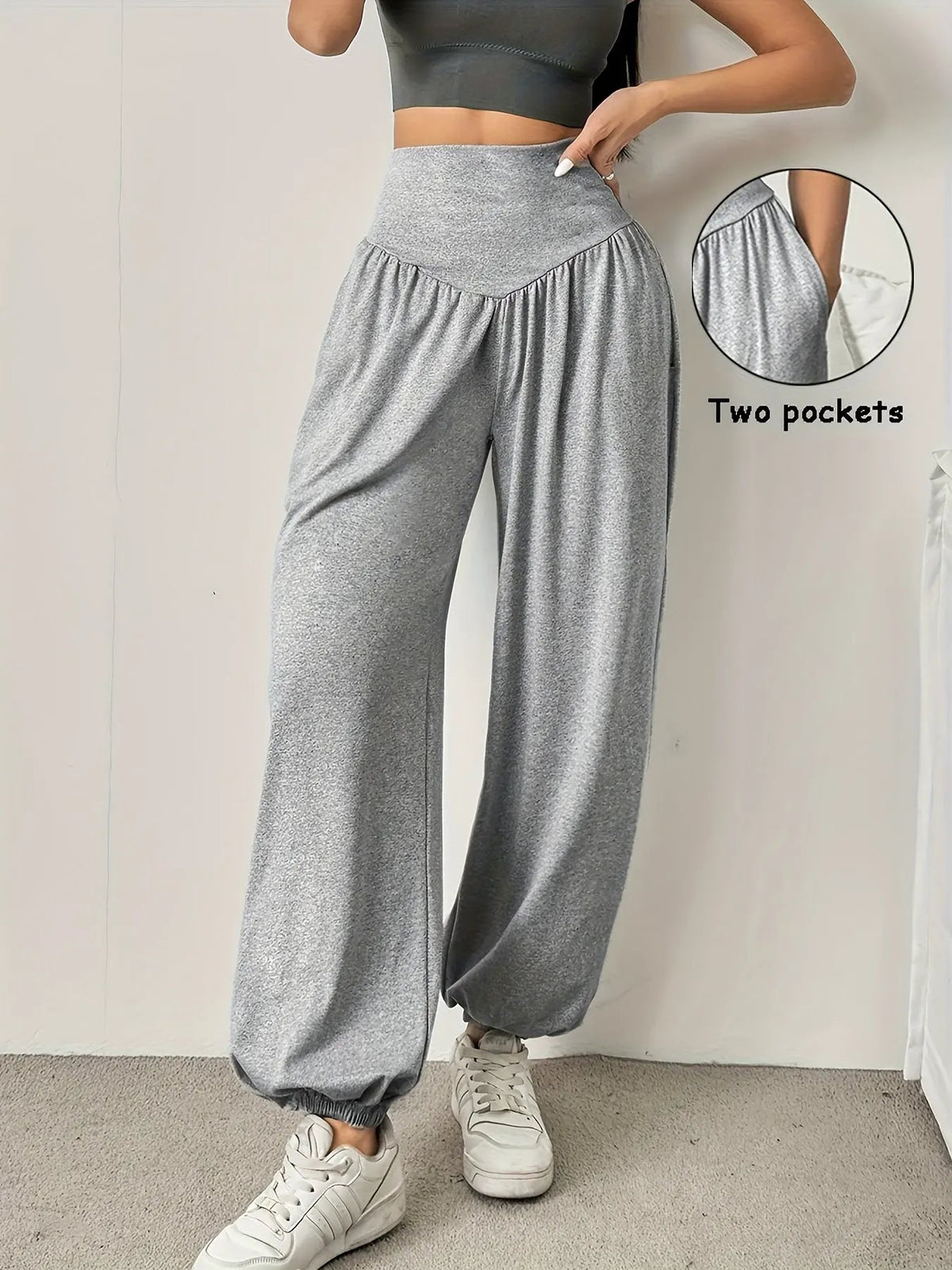 Women's High-Waist Wide-Leg Lounge Trousers-Women's Loungewear Bottoms-Bellmaren-Light Grey-S-My Store