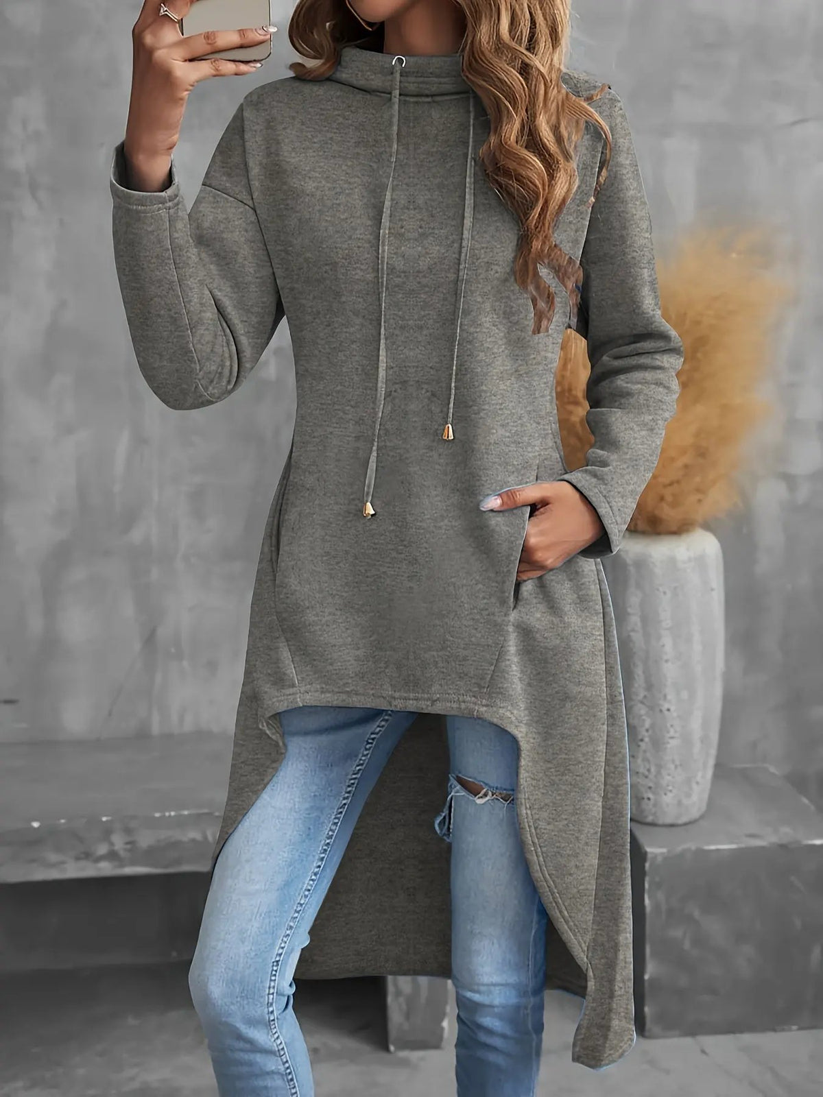 Tabitha | High-Low Drawstring Hoodie by My Store