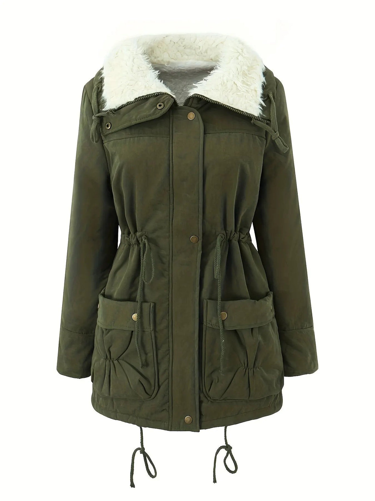 Women's Hooded Mid-Length Parka With Drawstring Waist-Women's Coats & Jackets-Bellmaren-Black-S-My Store