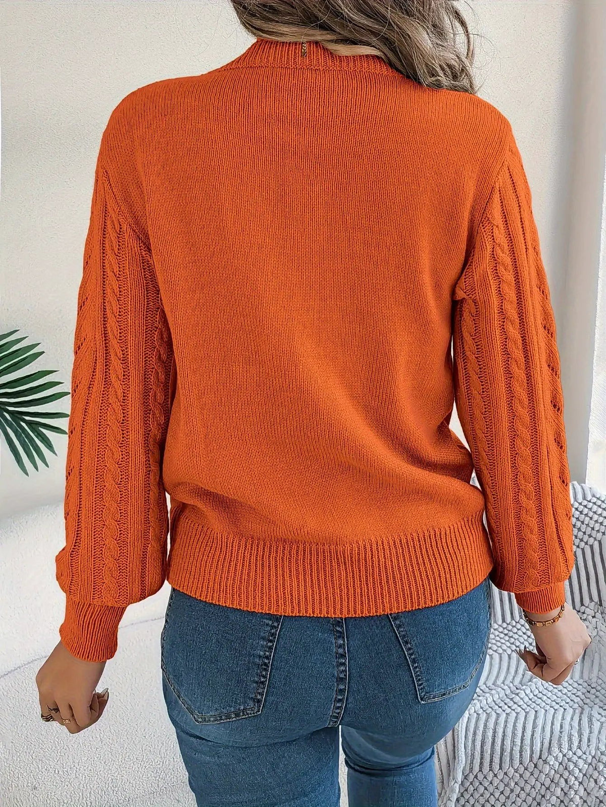 Women's Cable Knit Textured Sweater with Openwork Detailing-Women's Sweaters-Bellmaren-Khaki-S-My Store