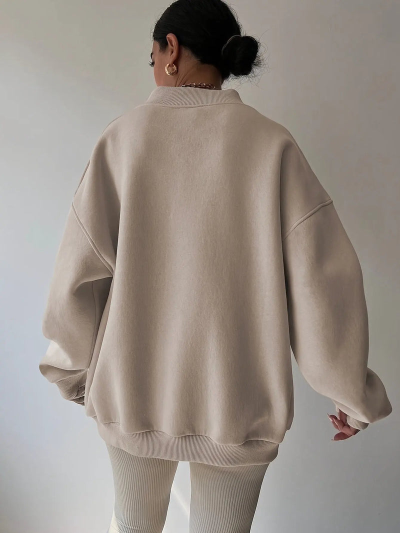 Women's Oversized Half-Zip Sweatshirt – Stand-Up Collar