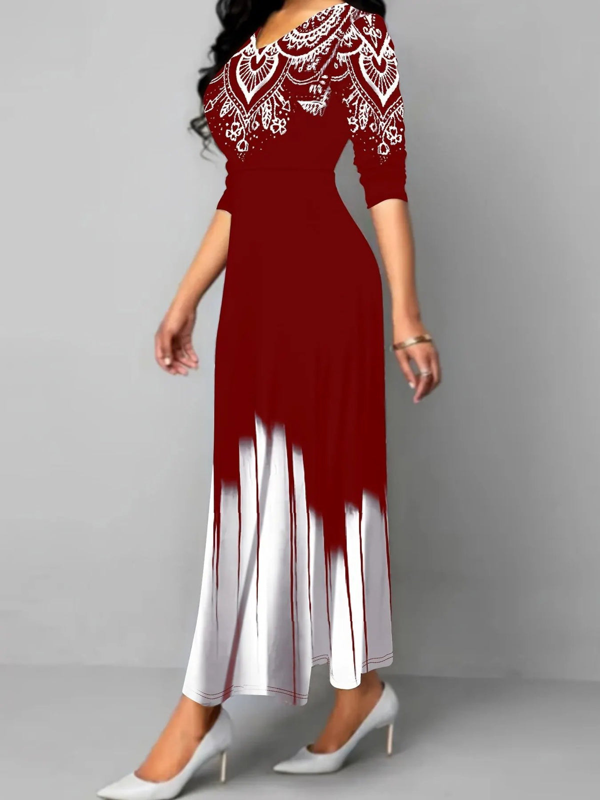 Women's Printed Flared Maxi Dress with Flowing Hem-Women's Dresses-Bellmaren-Black-S-My Store