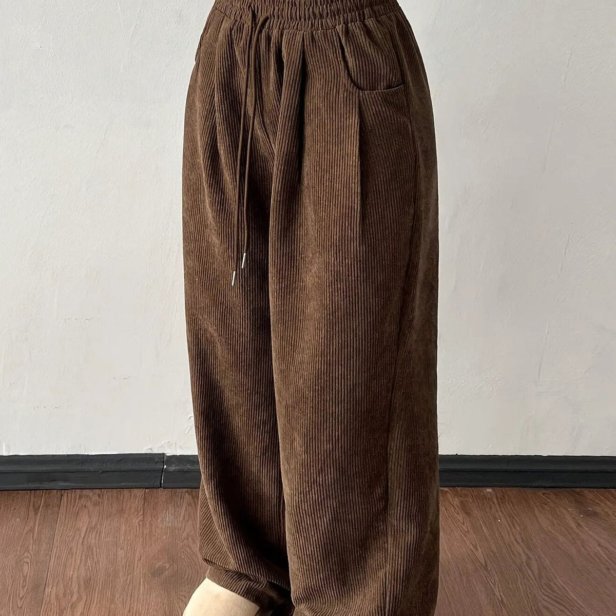 Women's Relaxed Wide-Leg Trousers - Drawstring Waist-Women's Trousers-Bellmaren-Dark Brown-S-My Store