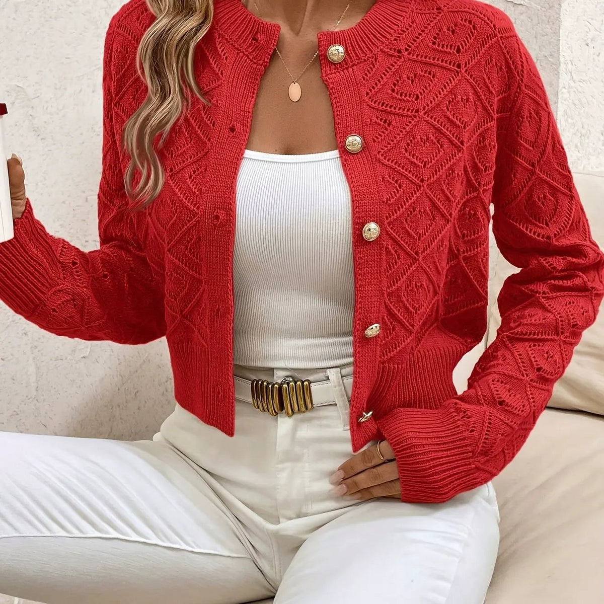 Della | Textured Button-Front Cardigan by My Store