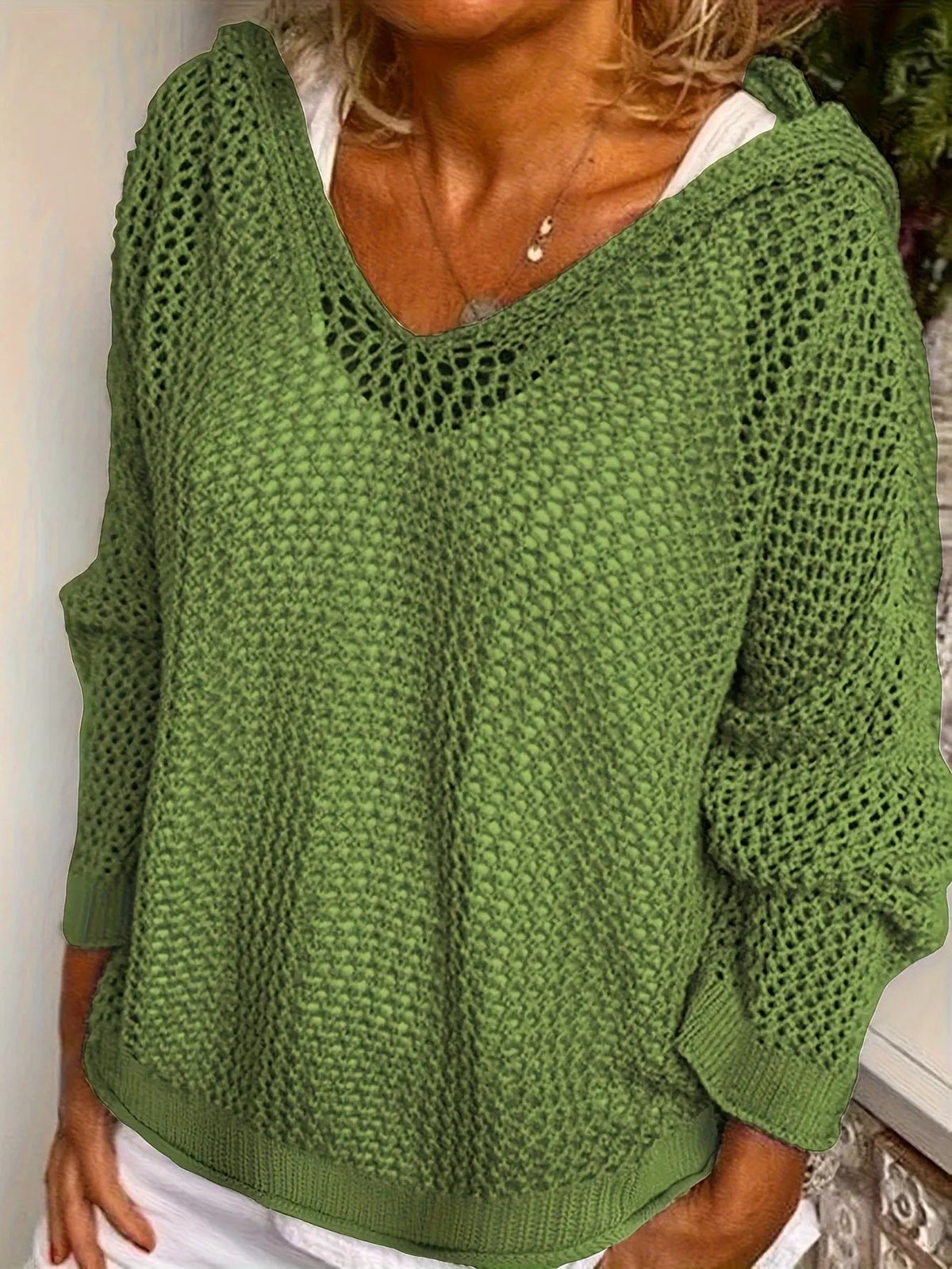 Women's Relaxed Open-Knit Hooded Sweater by Bellmaren