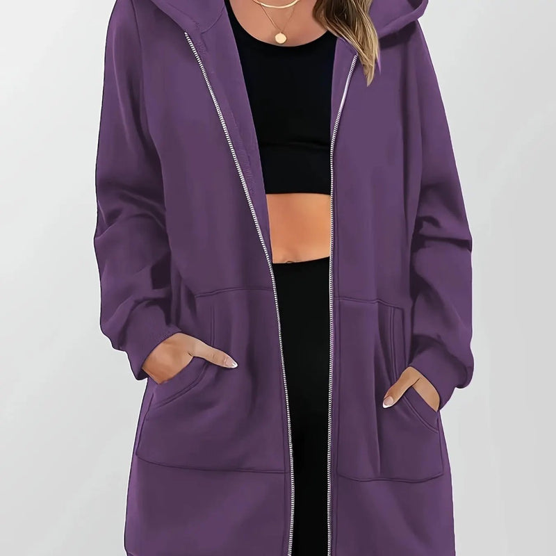 Women's Longline Hooded Zip Jacket – Deep Pockets, Lightweight