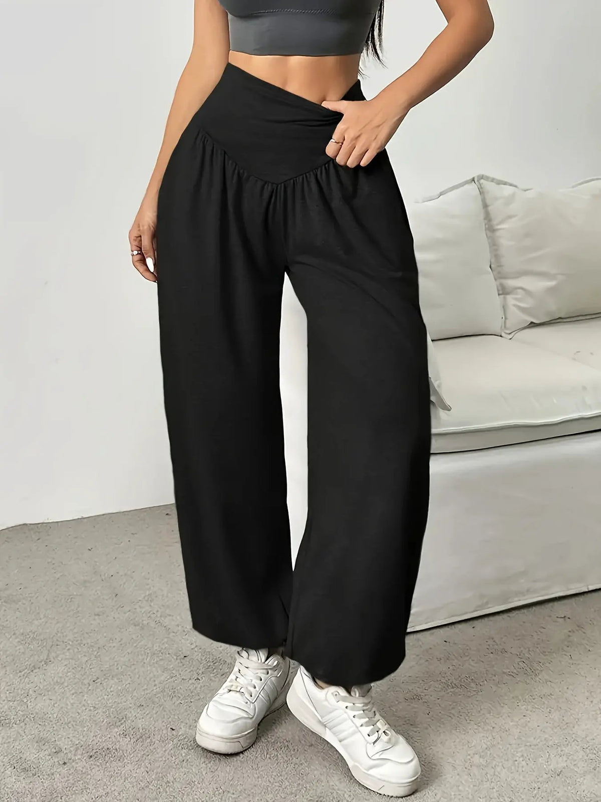 Women's High-Waist Wide-Leg Lounge Trousers-Women's Loungewear Bottoms-Bellmaren-Light Grey-S-My Store