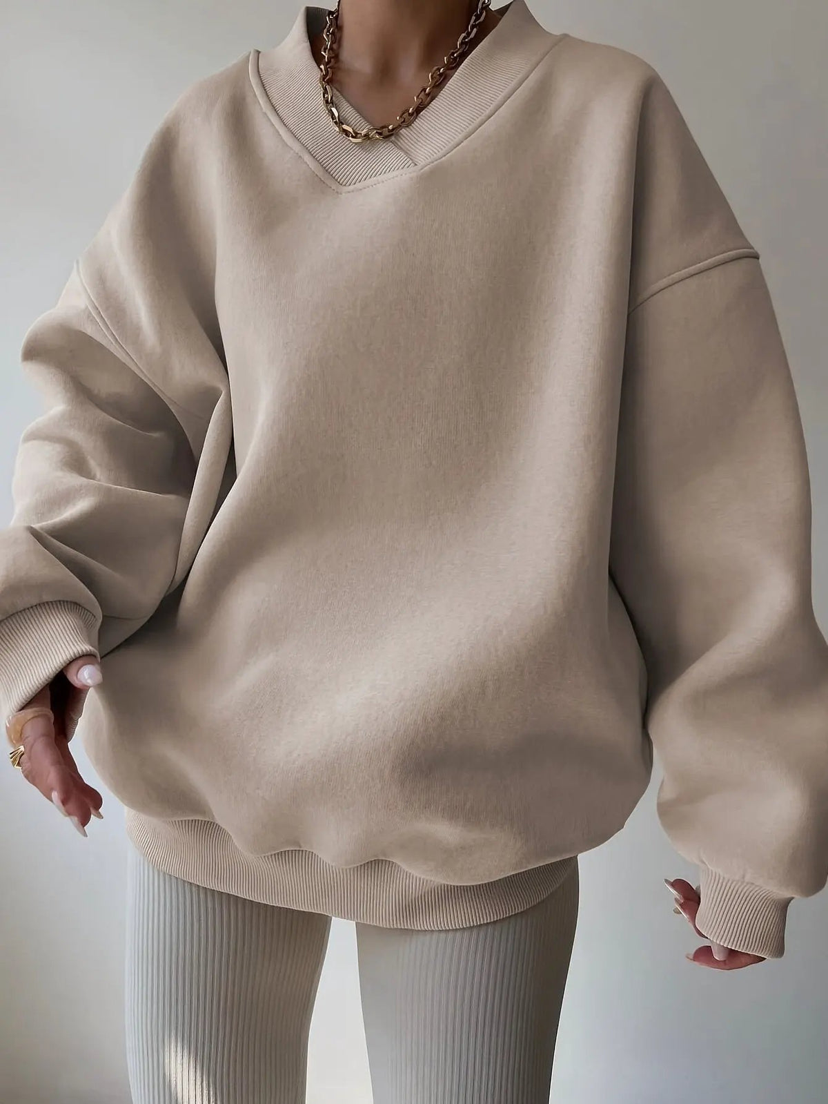 Women's Relaxed Half-Zip Sweatshirt with Collar-Women's Sweatshirts-Bellmaren-Khaki-S-My Store
