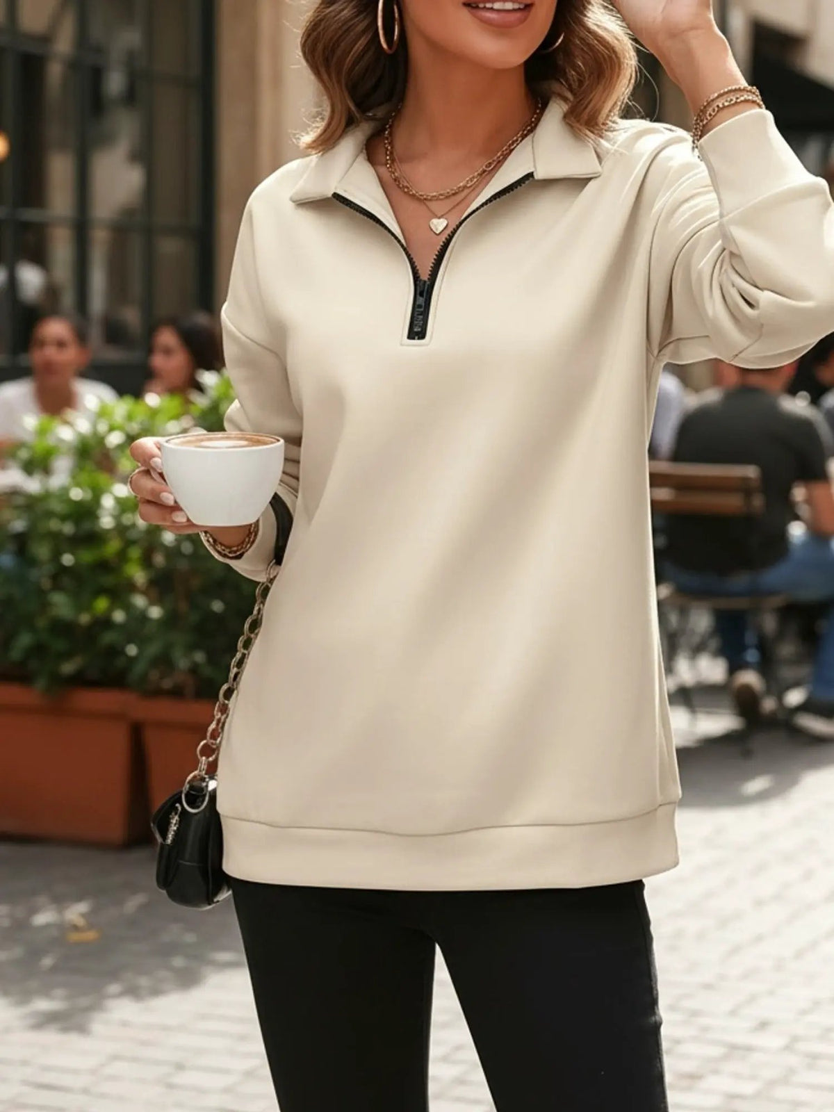 Women's Relaxed Fit Half-Zip Sweatshirt-Women's Sweatshirts-Bellmaren-Apricot-2XL-My Store