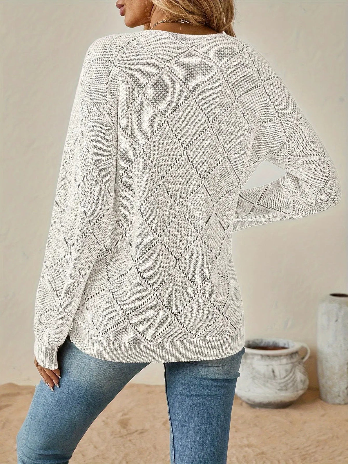 Camryn | Openwork V-Neck Sweater by My Store