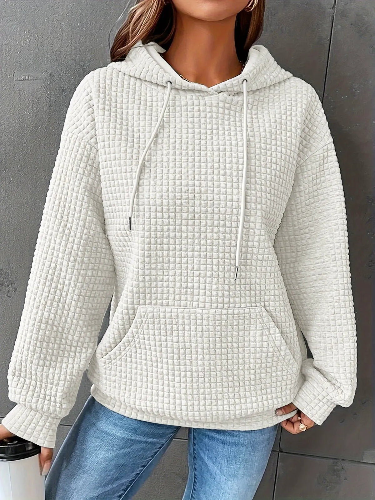 Women's Textured Hooded Top With Front Pouch-Women's Hoodies-Bellmaren-Burgundy-XL-My Store