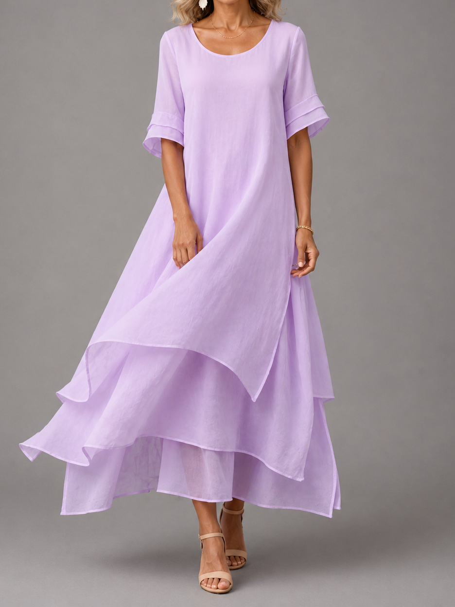 Women's Flowing Tiered Maxi Dress with Scoop Neck by Bellmaren