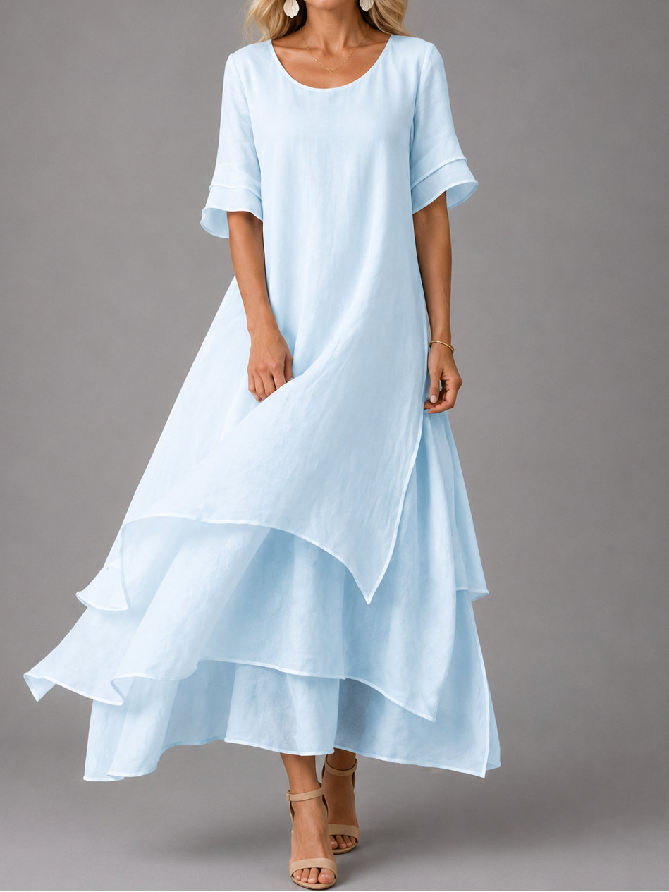 Women's Flowing Tiered Maxi Dress with Scoop Neck by Bellmaren
