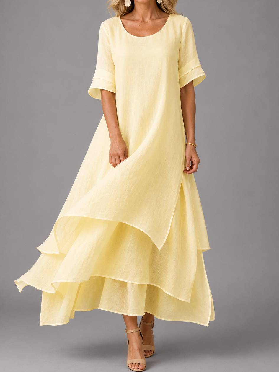 Women's Flowing Tiered Maxi Dress with Scoop Neck by Bellmaren