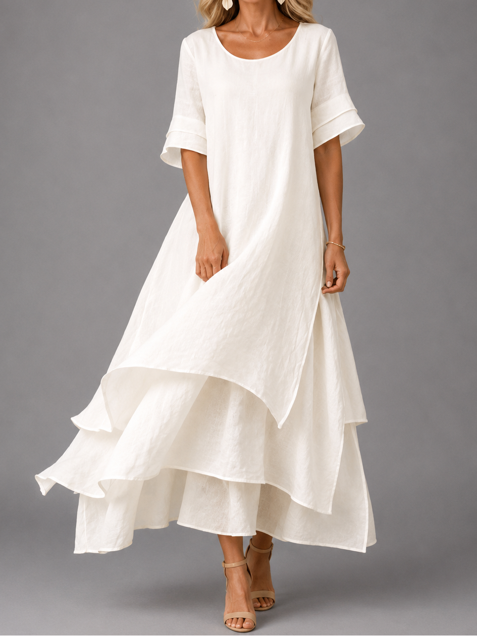 Women's Flowing Tiered Maxi Dress with Scoop Neck by Bellmaren