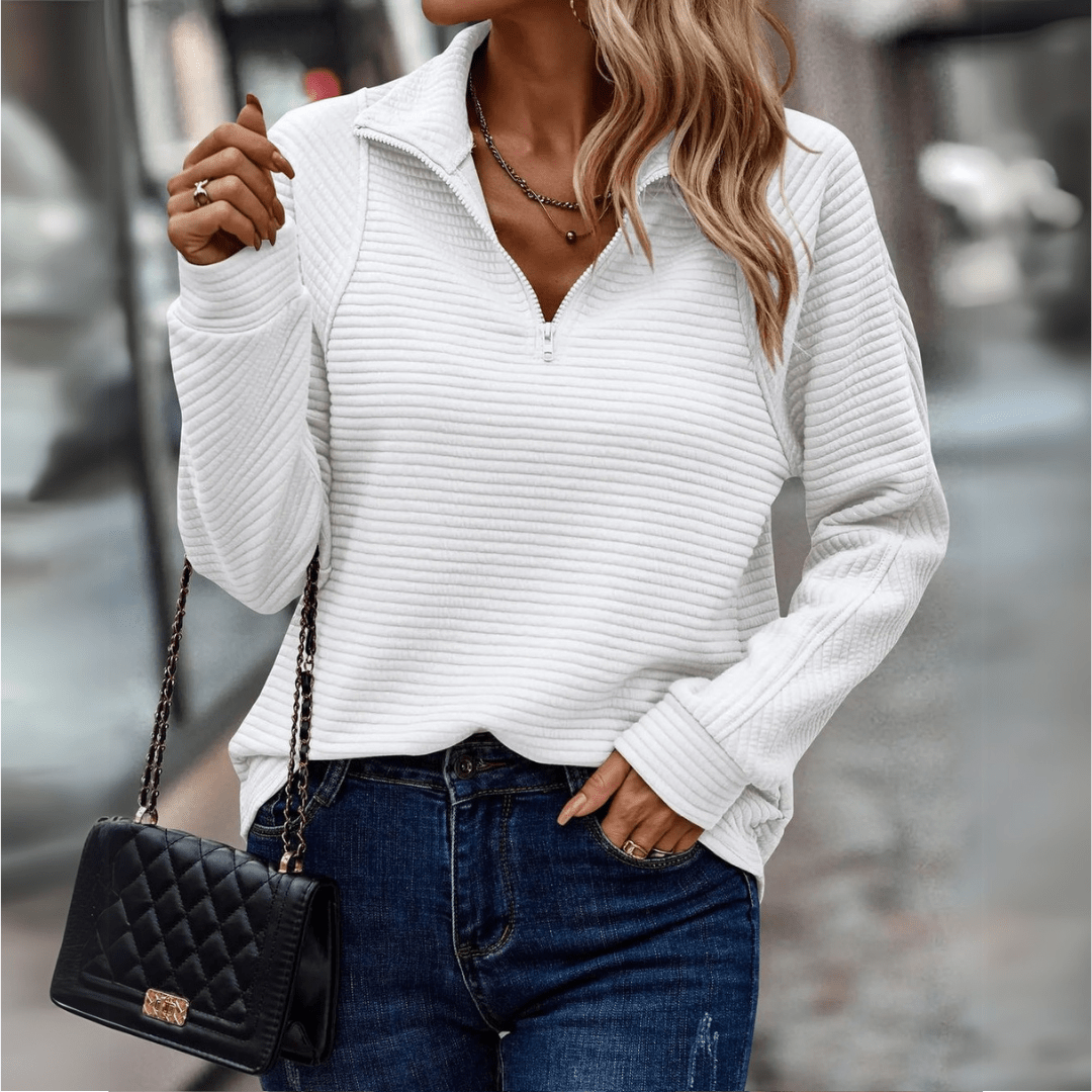 Women's Ribbed Half-Zip Jumper Stand-Up Collar by Bellmaren