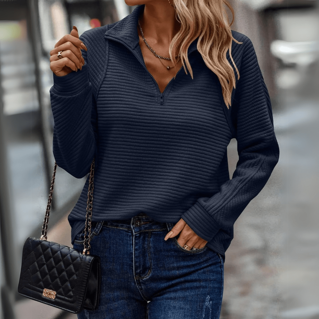 Women's Ribbed Half-Zip Jumper Stand-Up Collar by Bellmaren