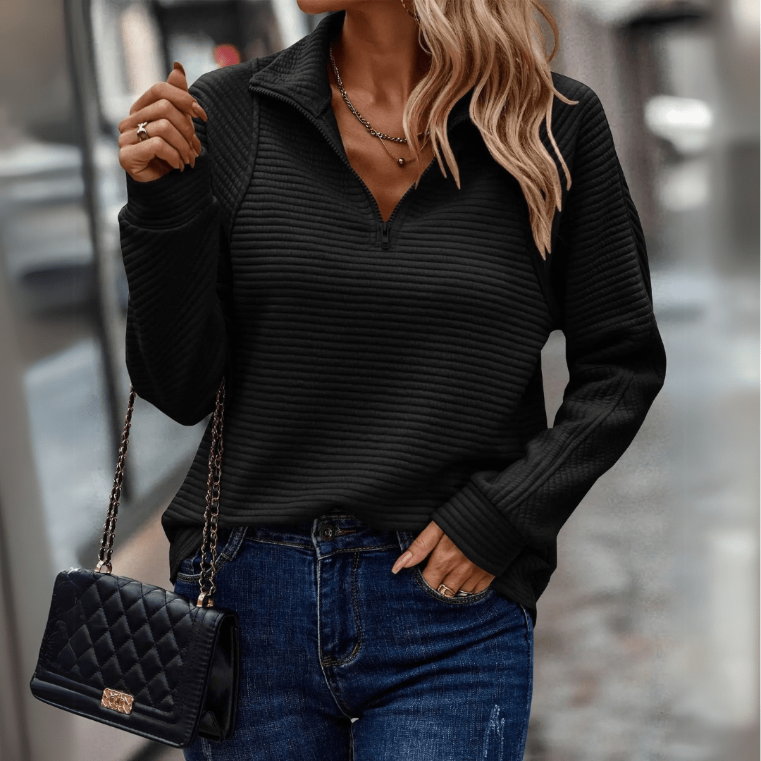 Women's Ribbed Half-Zip Jumper Stand-Up Collar by Bellmaren