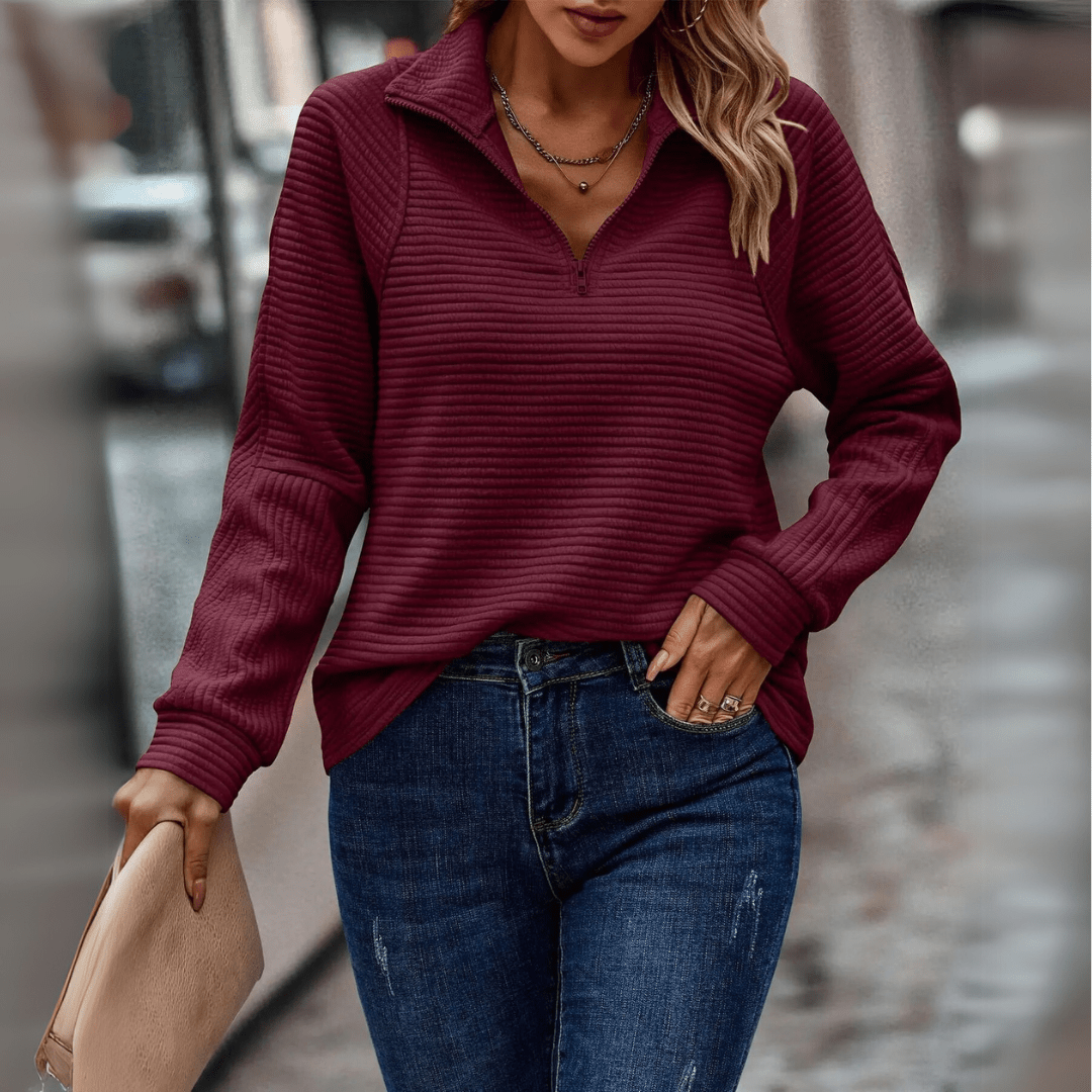 Women's Ribbed Half-Zip Jumper Stand-Up Collar by Bellmaren