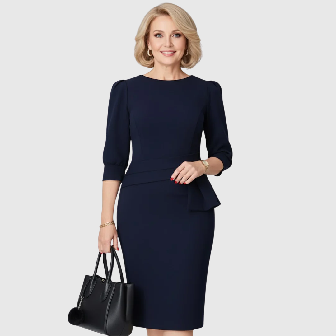Women's Sculpted Peplum Midi Dress for Workwear by Bellmaren