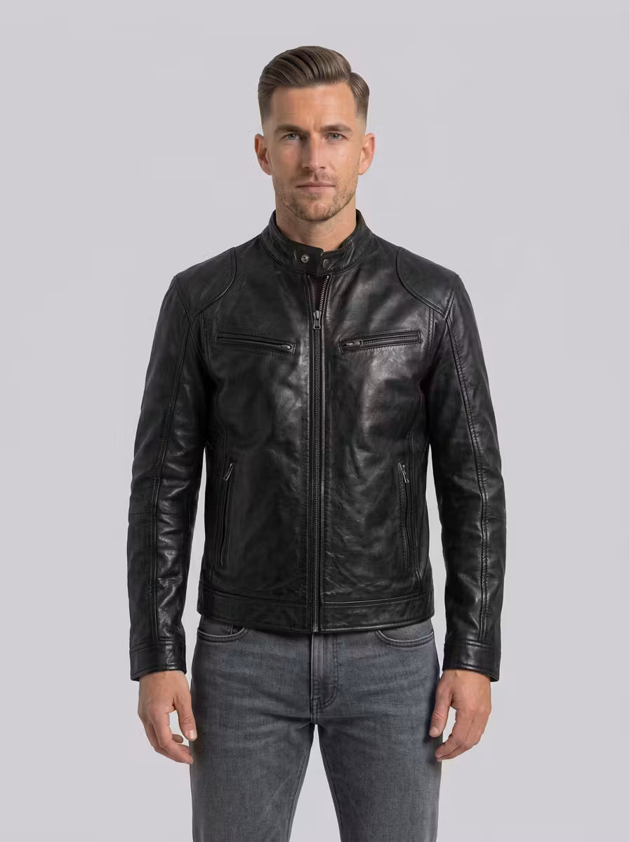 Men's Genuine Leather Jacket – Classic Design & Structured Detailing