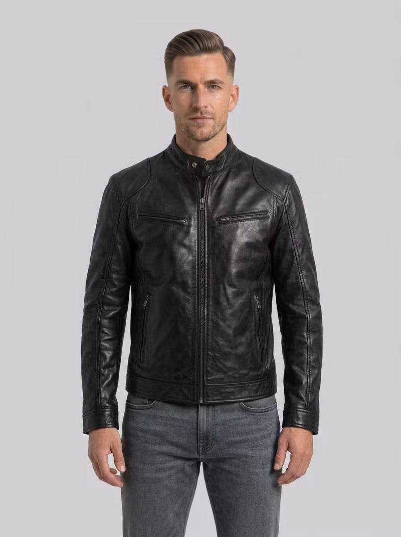 Men's PU Leather Jacket – Classic Design & Structured Detailing