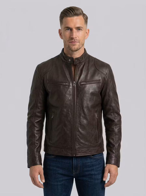 Men's Genuine Leather Jacket – Classic Design & Structured Detailing