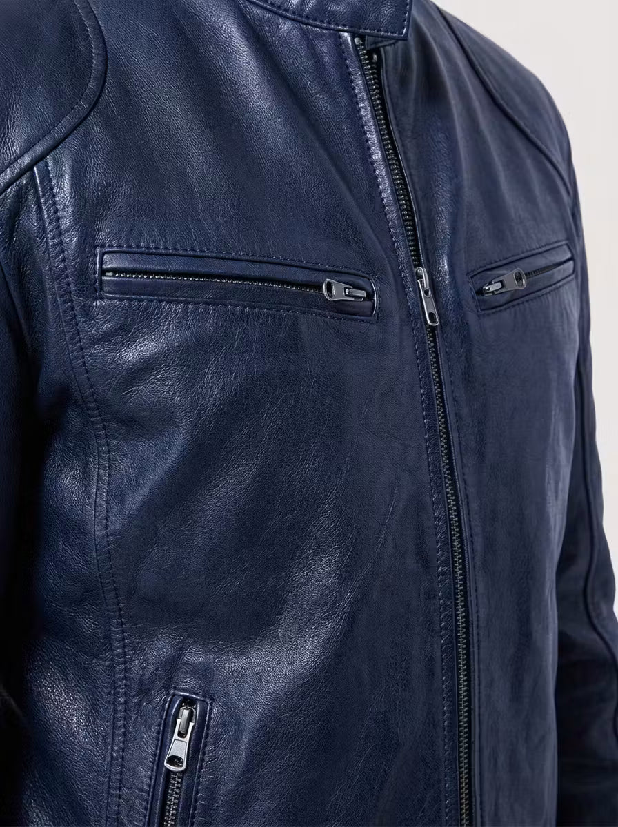 Men's Genuine Leather Jacket – Classic Design & Structured Detailing