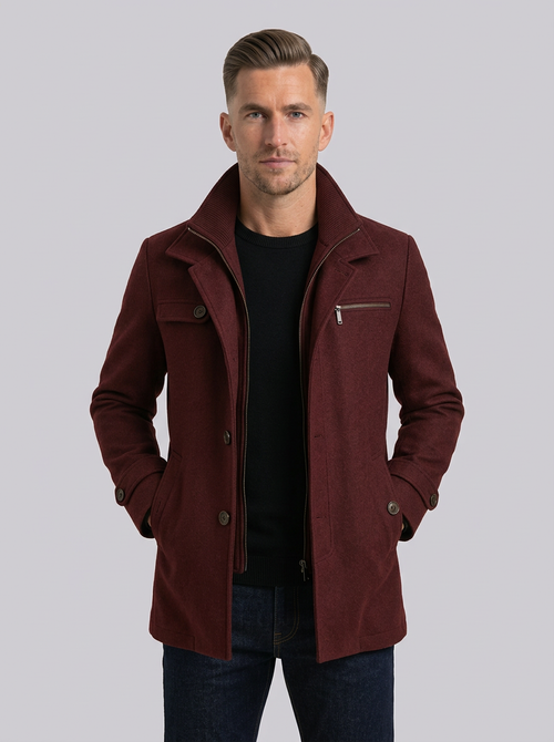 Men's Dual-Collar Winter Jacket – Button Front & Zip Chest Pocket